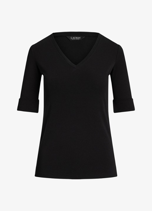 Ralph Lauren T-shirt met V-hals en halflange mouw - voorkant 3 black / zwart