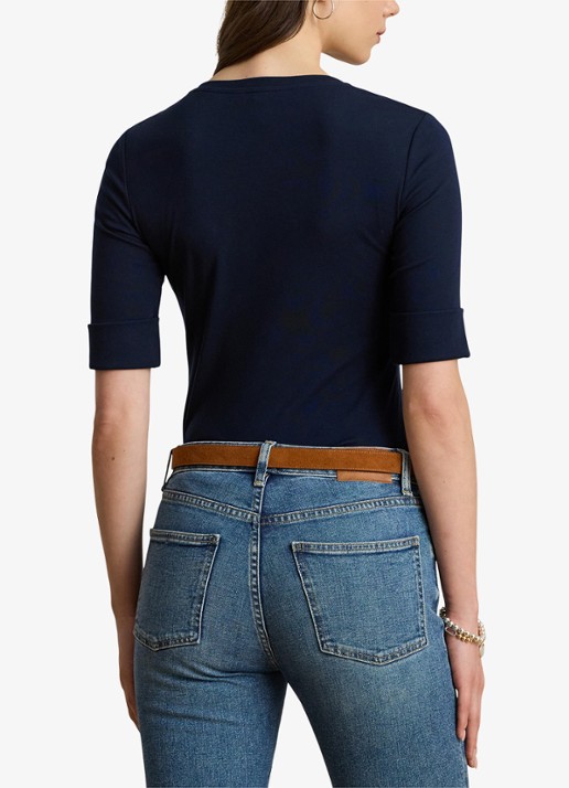 Ralph Lauren T-shirt met V-hals en halflange mouw - achterkant donkerblauw