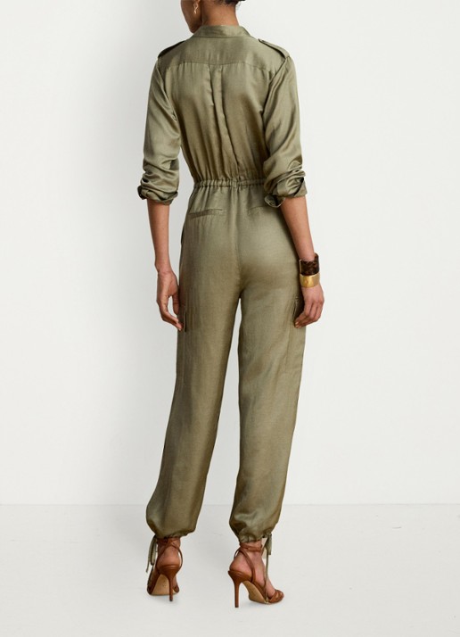 Ralph Lauren Tapered fit jumpsuit in linnenblend met strikceintuur - achterkant 3 light agave / groen