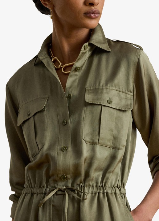 Ralph Lauren Tapered fit jumpsuit in linnenblend met strikceintuur - detail 2 light agave / groen