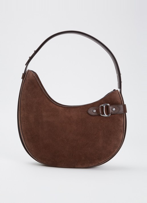 Ralph Lauren Tasha Large schoudertas van suède - voorkant 5 bruin