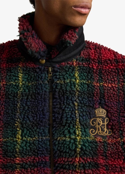 Ralph Lauren Teddy jas met ruitdessin en steekzakken - detail macro holiday plaid / rood