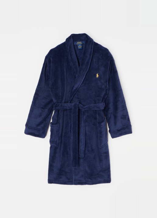 Ralph Lauren Terry badjas met logoborduring en opgestikte zakken - voorkant 2 donkerblauw