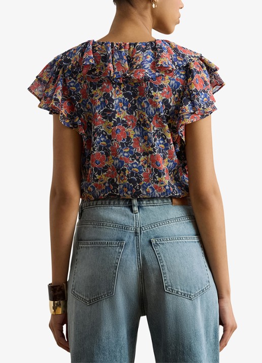Ralph Lauren Top met bloemenprint en ruches - achterkant 5 red / rood