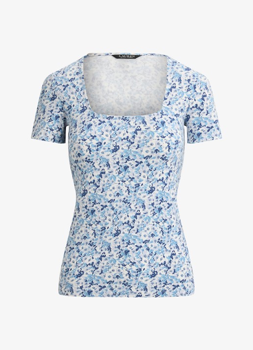 Ralph Lauren Top met bloemenprint - voorkant 3 white/blue / blauw