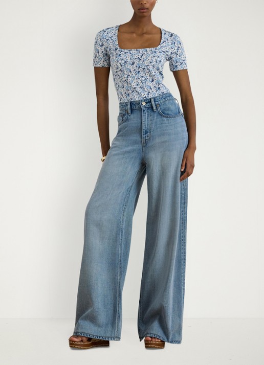 Ralph Lauren Top met bloemenprint - voorkant 4 white/blue / blauw