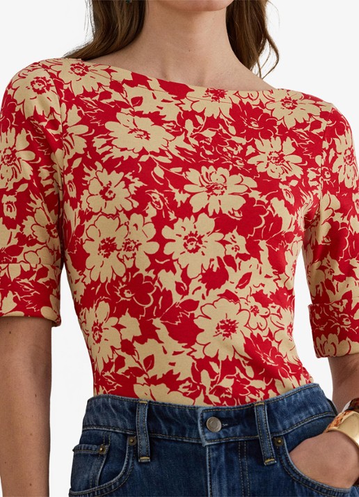 Ralph Lauren Top met bloemenprint - detail 2 red tan / rood