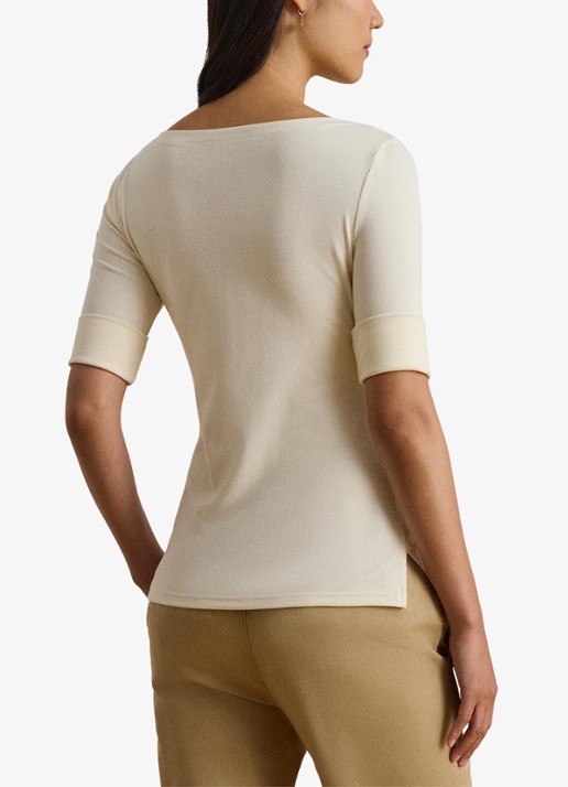Ralph Lauren Top met boothals - achterkant 5 mascarpone cream / beige