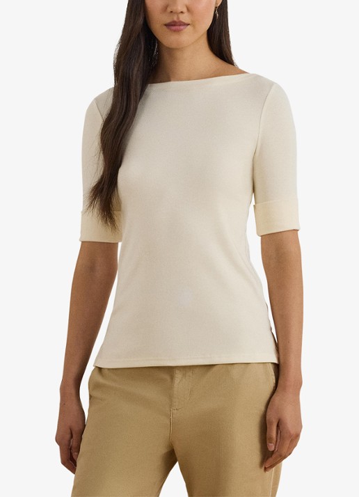 Ralph Lauren Top met boothals - voorkant 2 mascarpone cream / beige