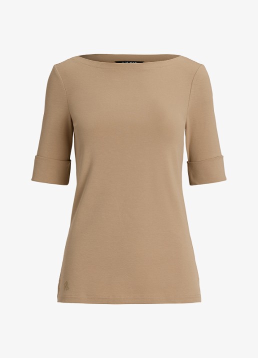 Ralph Lauren Top met boothals - voorkant 3 birch tan / beige