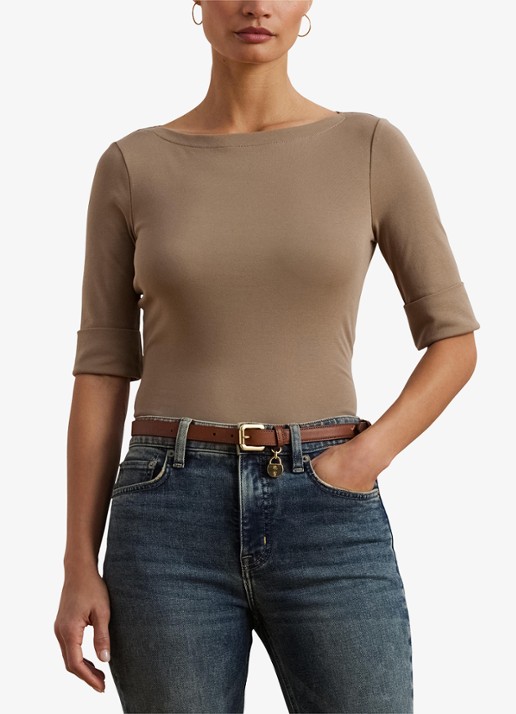 Ralph Lauren Top met boothals - detail madison tan / beige