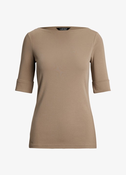 Ralph Lauren Top met boothals - voorkant 4 madison tan / beige