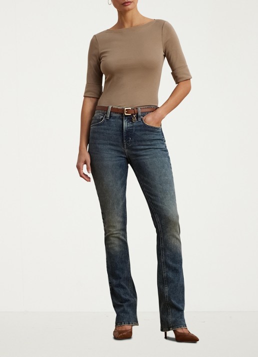 Ralph Lauren Top met boothals - voorkant 5 madison tan / beige