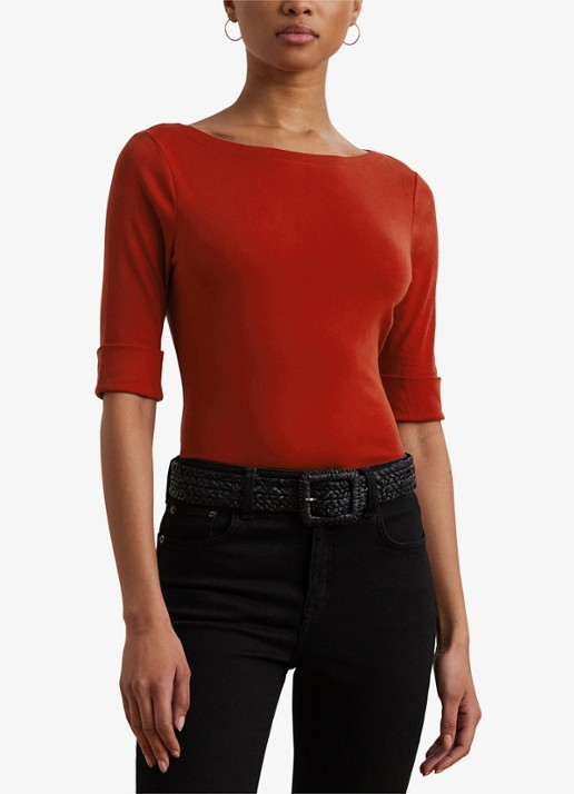 Ralph Lauren Top met boothals - detail 2 madison red / rood