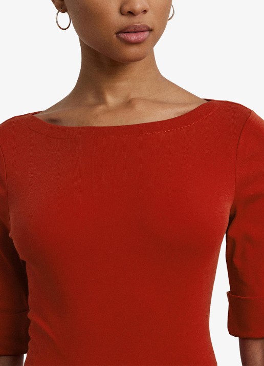 Ralph Lauren Top met boothals - detail 3 madison red / rood