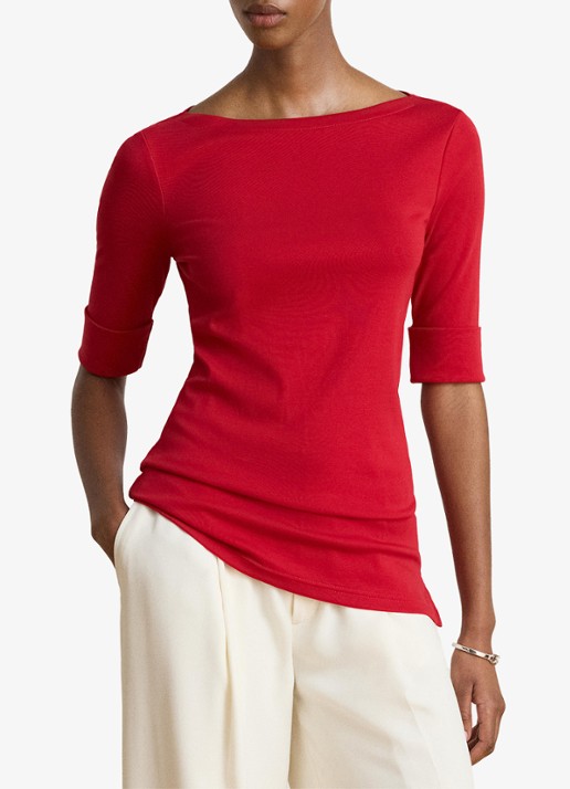 Ralph Lauren Top met boothals - detail ralph red / rood