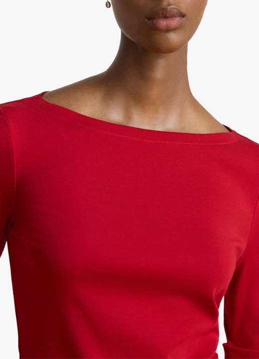 Ralph Lauren Top met boothals - detail 2 ralph red / rood