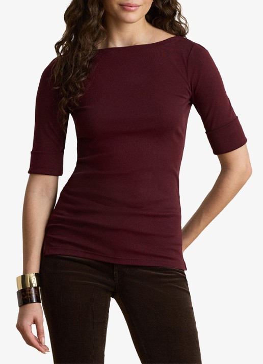 Ralph Lauren Top met boothals - voorkant 2 dark garnet / bordeauxrood