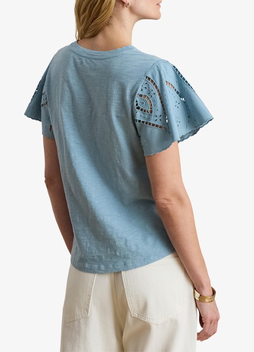 Ralph Lauren Top met broderie - achterkant blue note / blauw