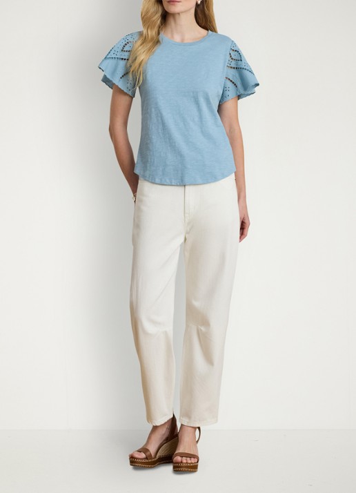 Ralph Lauren Top met broderie - voorkant 5 blue note / blauw