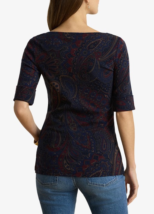 Ralph Lauren Top met paisley dessin en boothals - achterkant navy multi / blauw