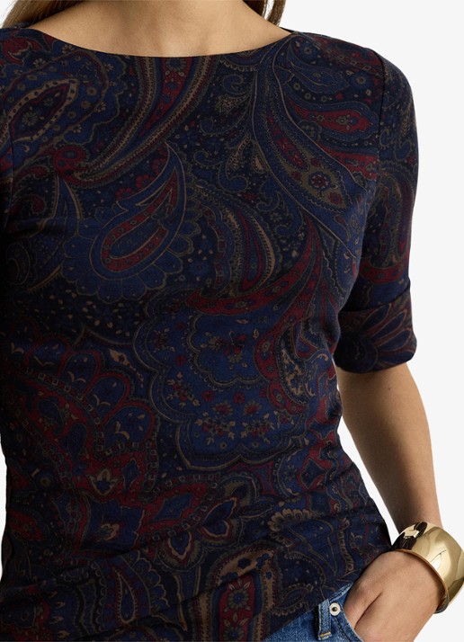 Ralph Lauren Top met paisley dessin en boothals - detail 3 navy multi / blauw