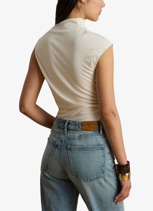 Ralph Lauren Top met plooidetail en assymetrische hals - achterkant mascarpone crème / crème