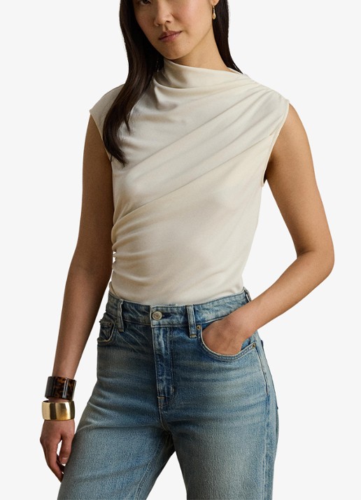 Ralph Lauren Top met plooidetail en assymetrische hals