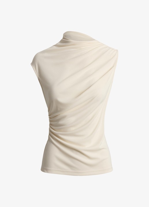Ralph Lauren Top met plooidetail en assymetrische hals - voorkant 2 mascarpone crème / crème