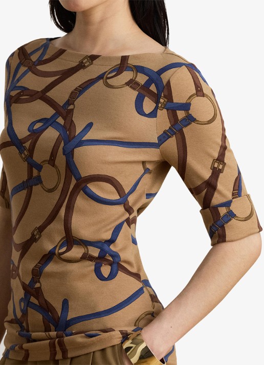 Ralph Lauren Top met print en boothals - detail 5 camel multi / beige