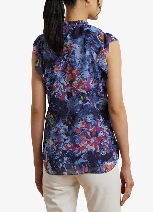 Ralph Lauren Top met ruches en print - achterkant blue multi / blauw