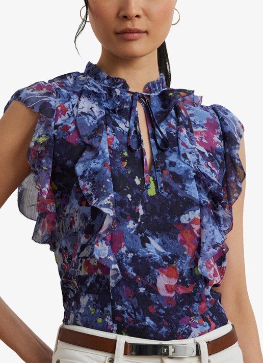 Ralph Lauren Top met ruches en print - detail 5 blue multi / blauw