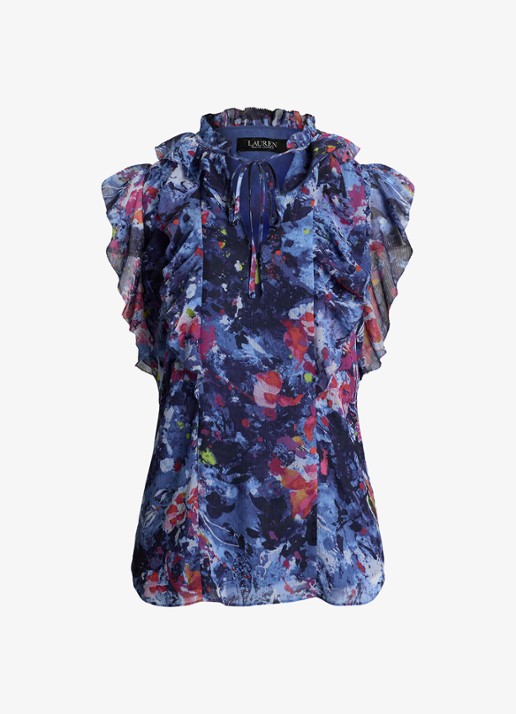 Ralph Lauren Top met ruches en print - voorkant 2 blue multi / blauw