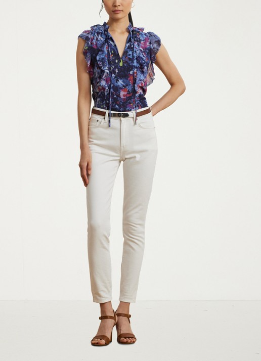 Ralph Lauren Top met ruches en print - voorkant 3 blue multi / blauw