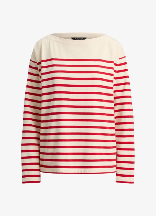 Ralph Lauren Top met streepprint - voorkant 4 mascarpone cream / creme