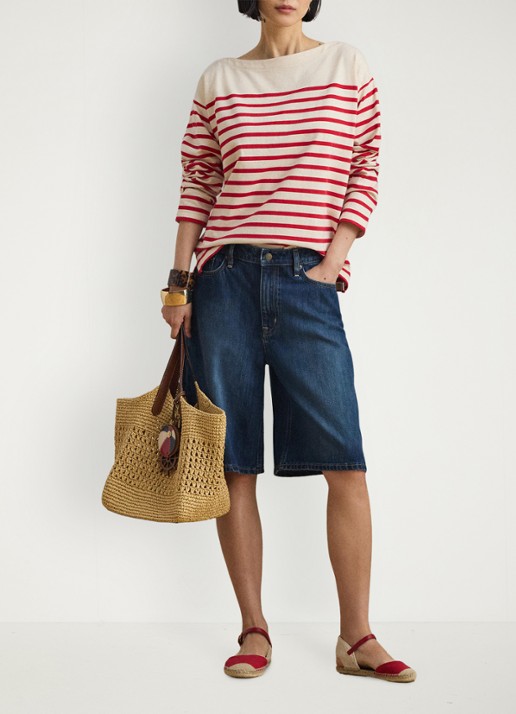 Ralph Lauren Top met streepprint - voorkant 5 mascarpone cream / creme