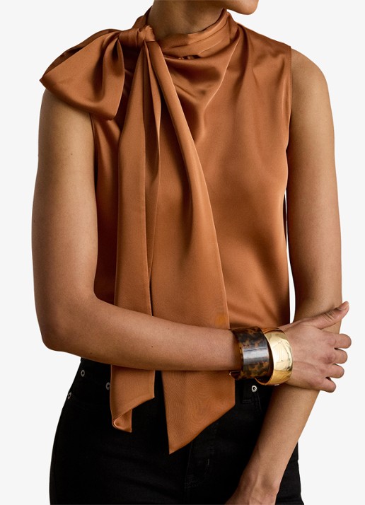 Ralph Lauren Top van satijn met sjaalkraag - detail 5 red terracotta / rood