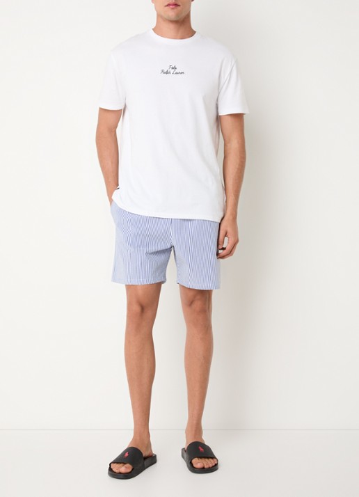 Ralph Lauren Traveler zwemshorts met streepprint en steekzakken - voorkant 4 staalblauw