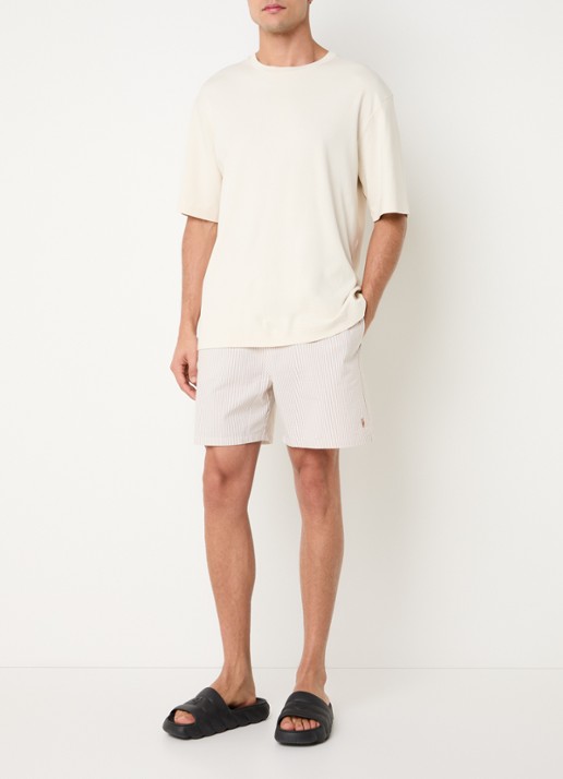 Ralph Lauren Traveler zwemshorts met streepprint en steekzakken - voorkant 3 coastal beige seersucker / beige