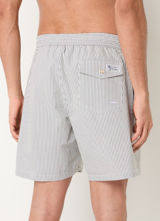 Ralph Lauren Traveler zwemshorts met streepprint en steekzakken - achterkant 2 new olive seersucker / groen