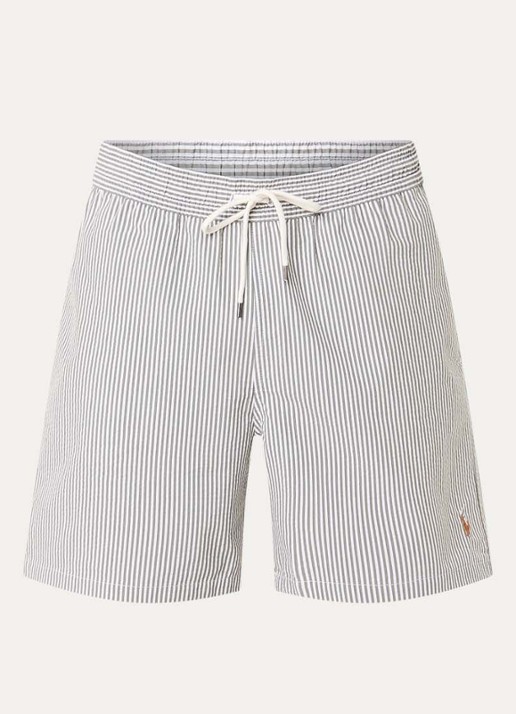 Ralph Lauren Traveler zwemshorts met streepprint en steekzakken - voorkant 3 new olive seersucker / groen