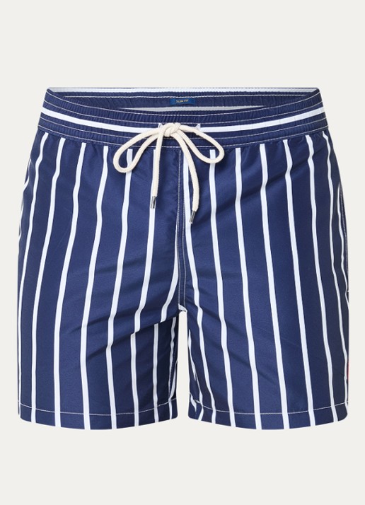 Ralph Lauren Traveler zwemshorts met streepprint - voorkant navy white / donkerblauw
