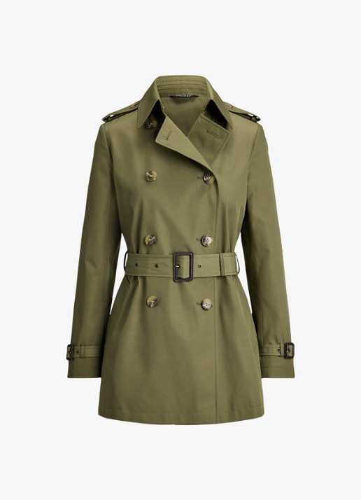 Ralph Lauren Trenchcoat met ceintuur en steekzakken  - voorkant 4 light agave / groen