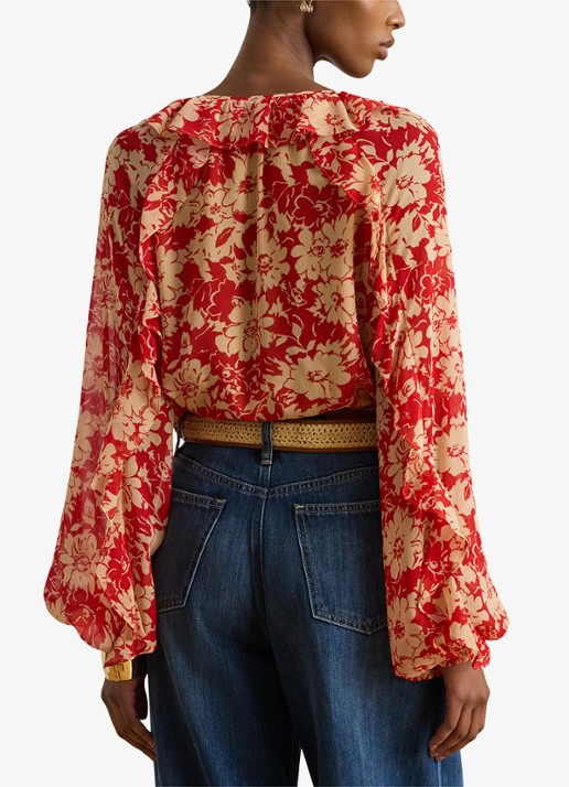 Ralph Lauren Tuniek met bloemenprint met ruches - achterkant 5 red tan / rood