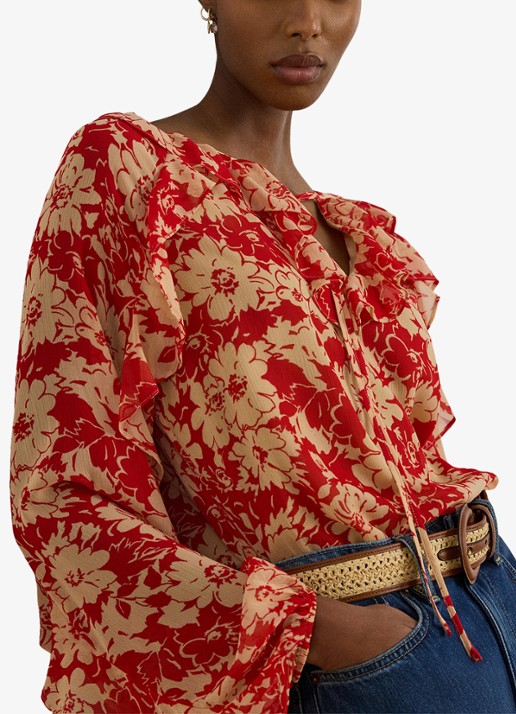 Ralph Lauren Tuniek met bloemenprint met ruches - detail 2 red tan / rood