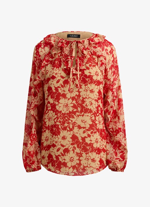 Ralph Lauren Tuniek met bloemenprint met ruches - voorkant 3 red tan / rood