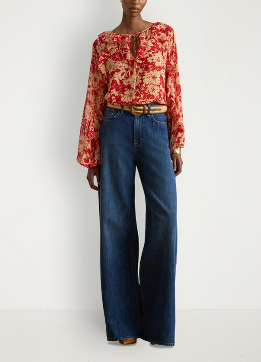 Ralph Lauren Tuniek met bloemenprint met ruches - voorkant 4 red tan / rood