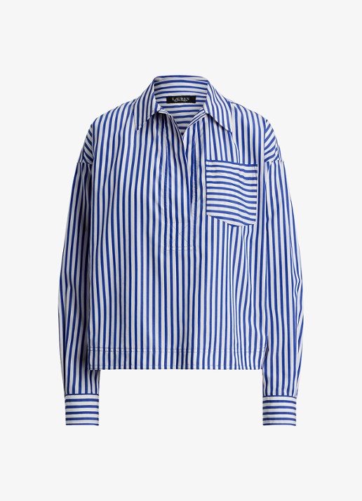 Ralph Lauren Tuniek met streepprint en borstzak - voorkant donkerblauw