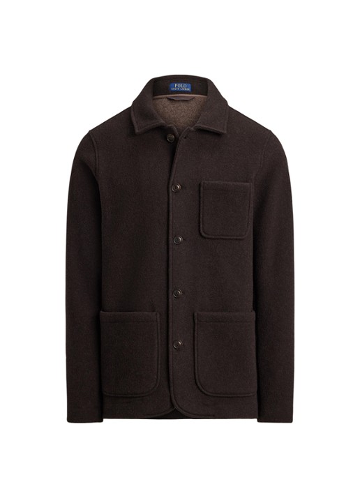 Ralph Lauren Utility overshirt in wolblend met borstzak - voorkant dark brown heather / donkerbruin