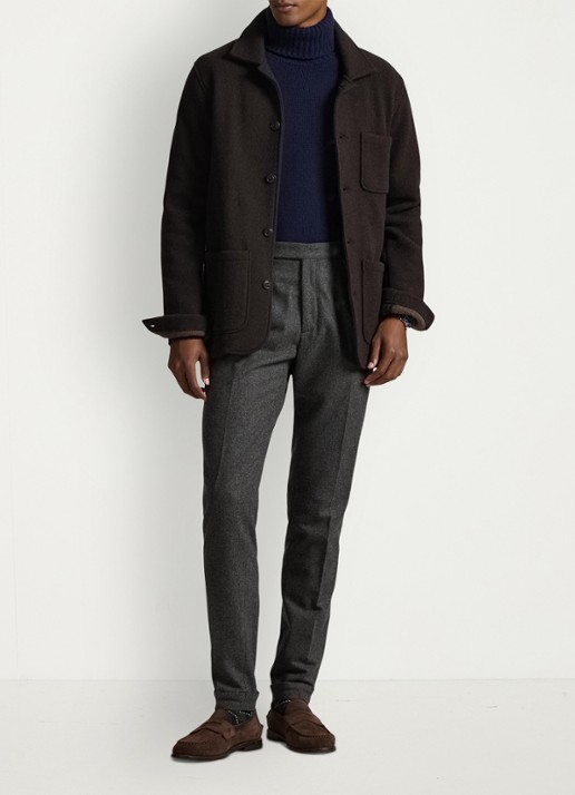 Ralph Lauren Utility overshirt in wolblend met borstzak - voorkant 2 dark brown heather / donkerbruin